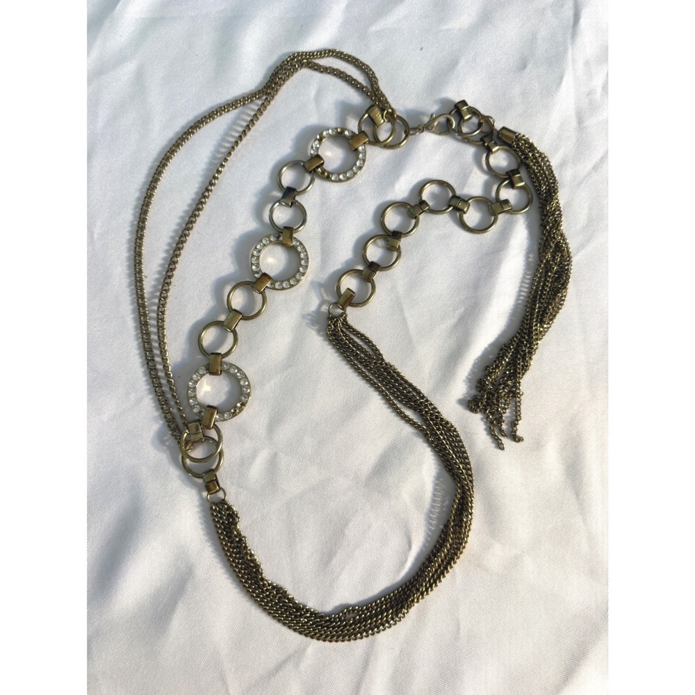 Vintage Style Bronze Chain Belt Rhinestone Accents Tassel Adjustable Accessory